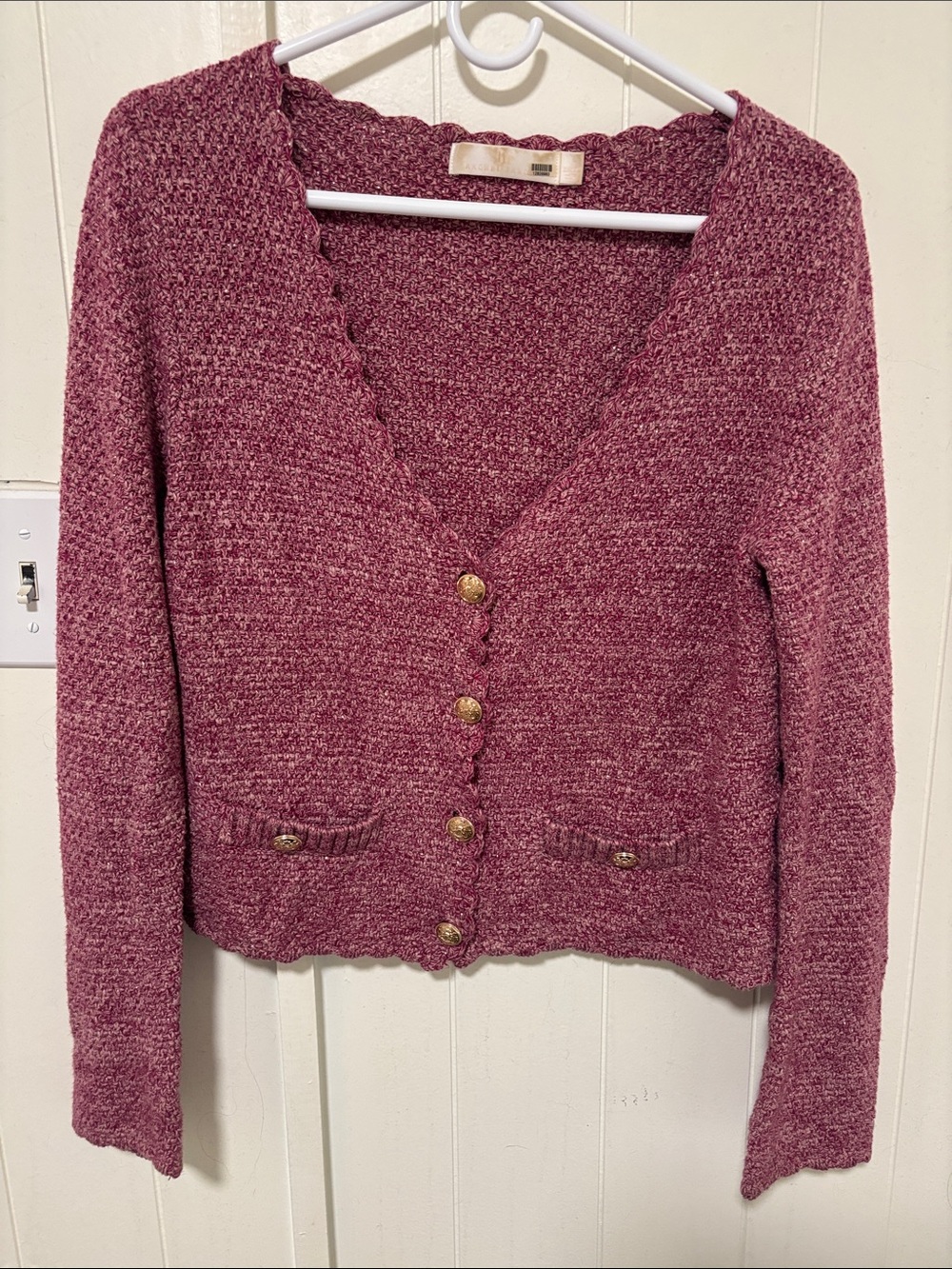 Rachel Parcell Rosewood Textured V-Neck Button Cardigan